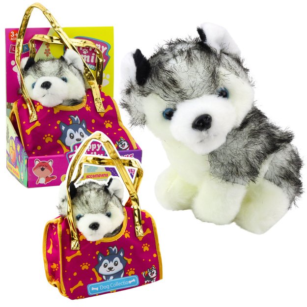 Husky Dog In A Bag Plush Mascot Cuddly Toy White Gray