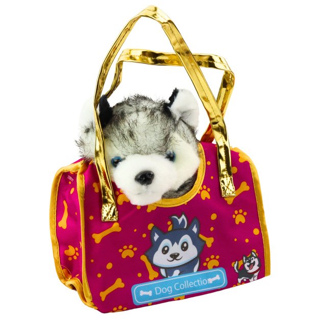 Husky Dog In A Bag Plush Mascot Cuddly Toy White Gray 2