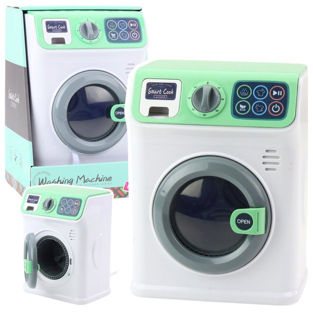 Children s Washing Machine Rotating Drum Lights Sounds White Green