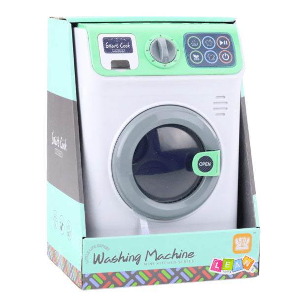Children s Washing Machine Rotating Drum Lights Sounds White Green 3