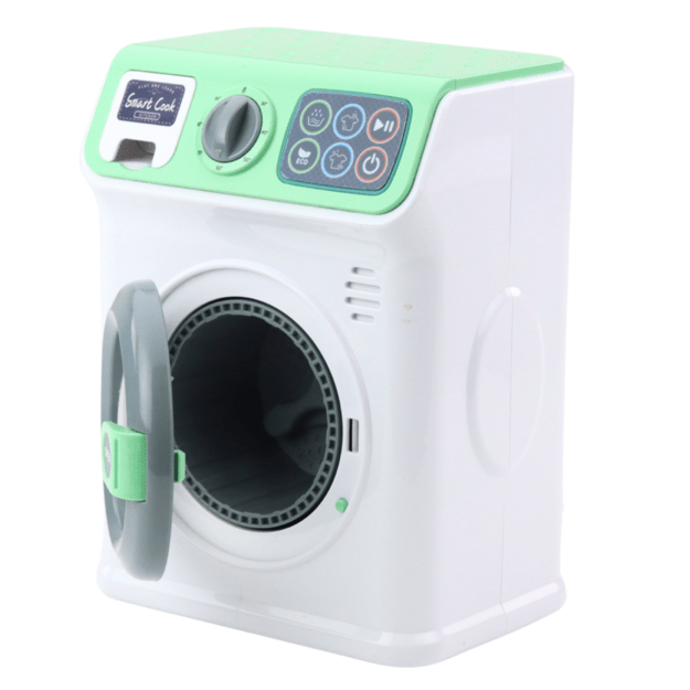 Children s Washing Machine Rotating Drum Lights Sounds White Green 2