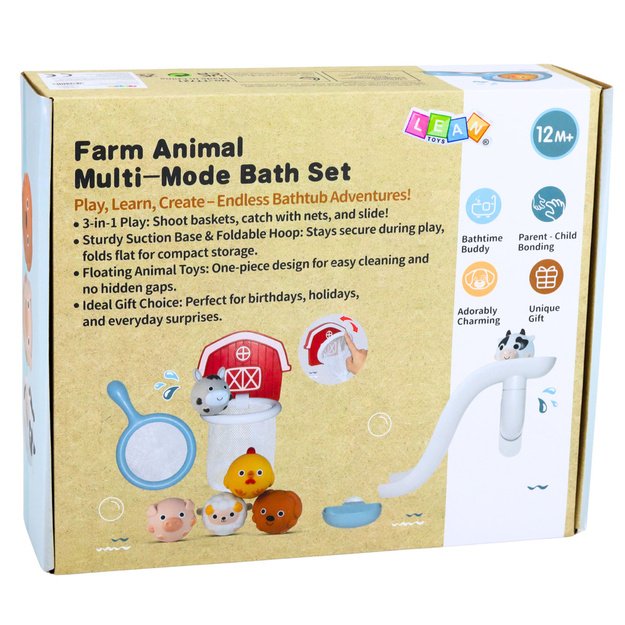 Vonios žaislai, augintiniai, ūkis, čiuožykla, krepšeliai, sietelis, 10 vnt. 6