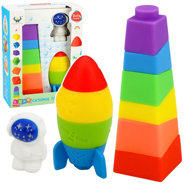 Set of Rubber Blocks Tower Rocket Cosmonaut Colorful 11 ​​pcs.