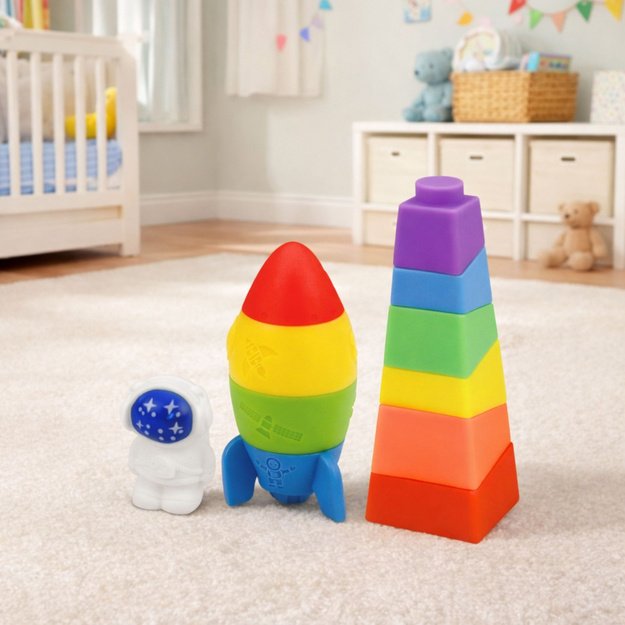 Set of Rubber Blocks Tower Rocket Cosmonaut Colorful 11 ​​pcs. 3