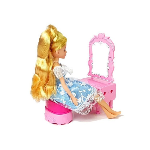 Fold-out dollhouse Blonde doll with accessories Kitchen Toilet Bedroom in a Suitcase 2