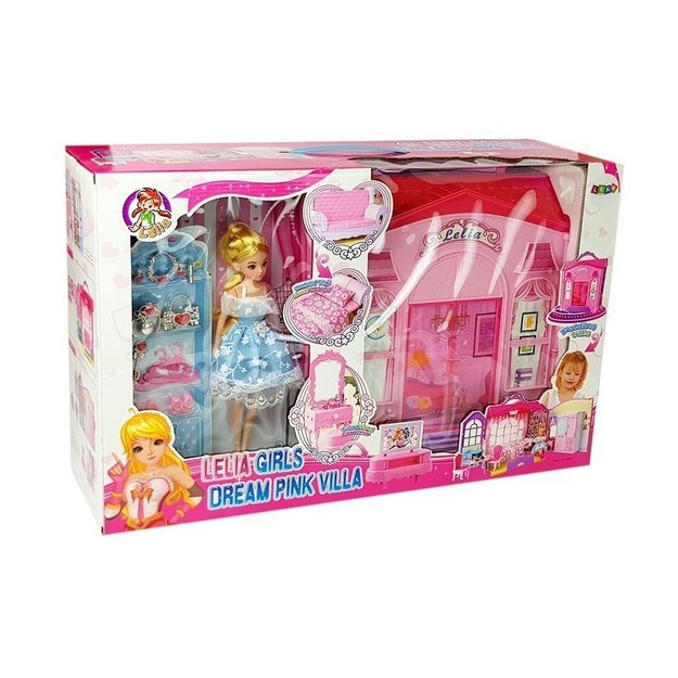 Fold-out dollhouse Blonde doll with accessories Kitchen Toilet Bedroom in a Suitcase 5