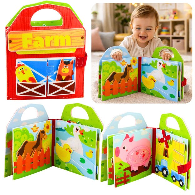 3D Felt Sensory Educational Book - Pets and Farm Animals