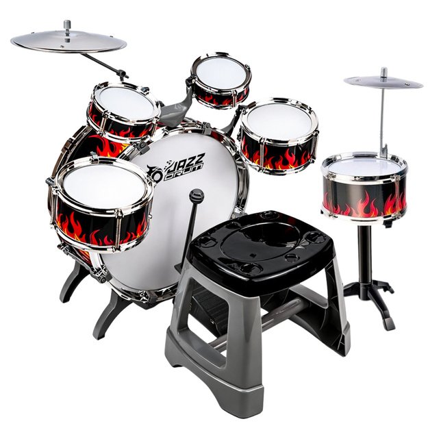 Children s Drum Set 6 Drums 2 Cymbals Musical Instrument Stool 1