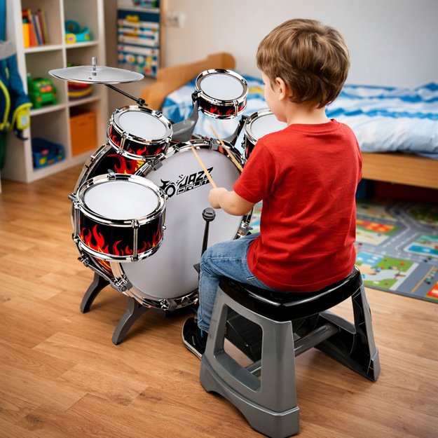 Children s Drum Set 6 Drums 2 Cymbals Musical Instrument Stool 2