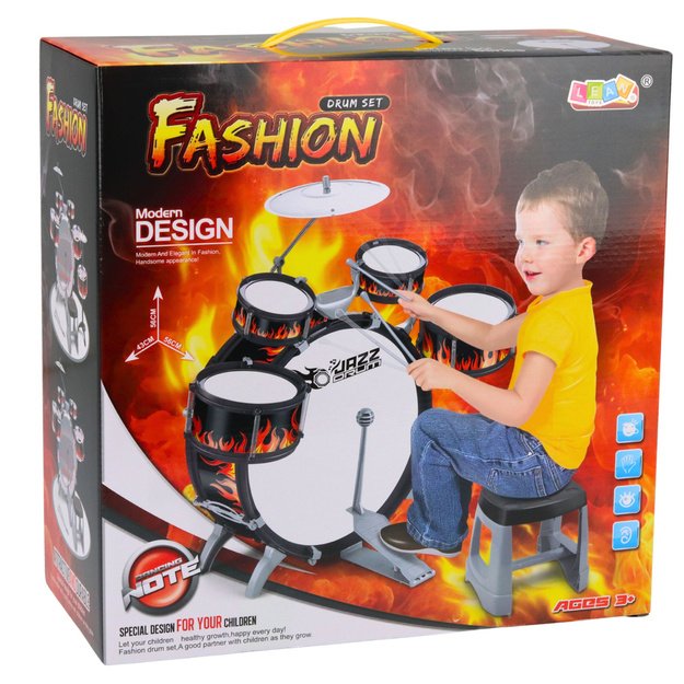 Children s Drum Set 6 Drums 2 Cymbals Musical Instrument Stool 3