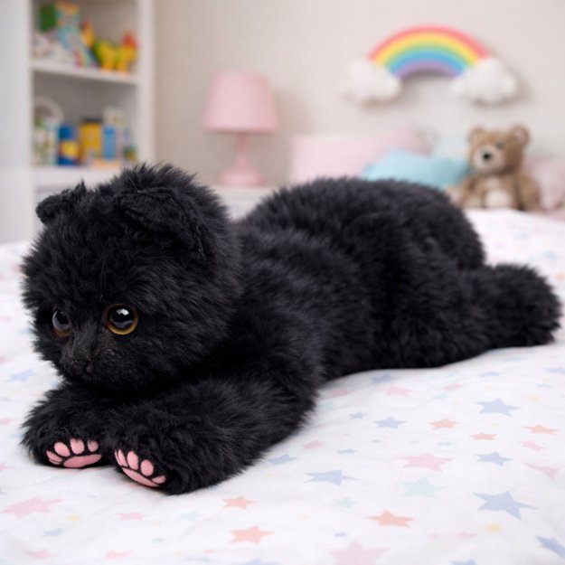 Plush Toy Cuddly Toy Kitten Lying Black 38 cm