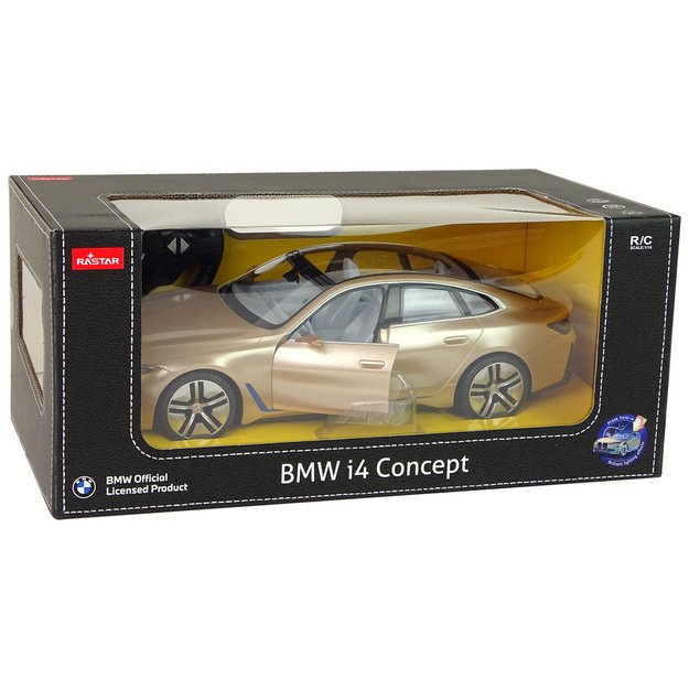 BMW I4 nuotolinio valdymo automobilis RC Rastar auksinis 1:14