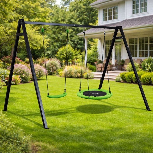 Garden Swing Stork s Nest Seat 2in1 Frame Black 260x173 cm