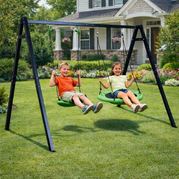 Garden Swing Stork s Nest Seat 2in1 Frame Black 260x173 cm
