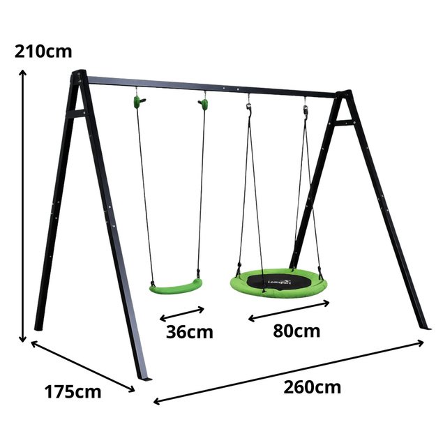 Garden Swing Stork s Nest Seat 2in1 Frame Black 260x173 cm
