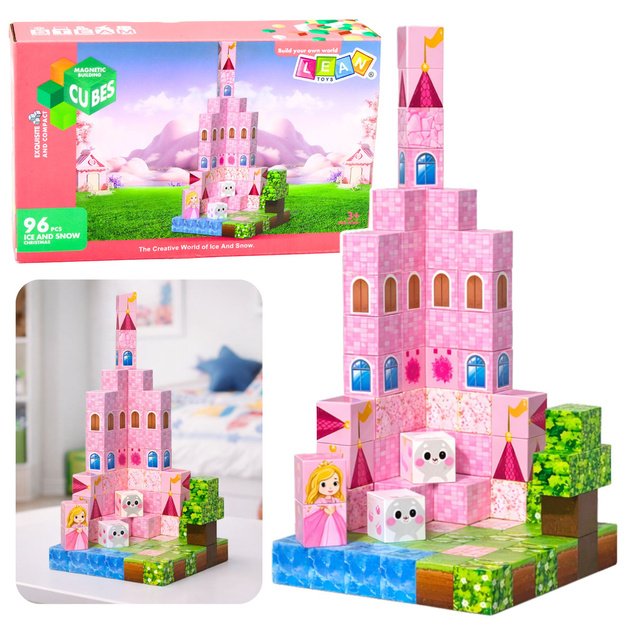Magnetiniai konstruktoriai, pikseliai, kubeliai, princesės pilis, 96 vnt.