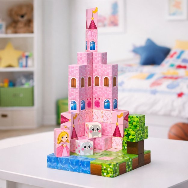 Magnetiniai konstruktoriai, pikseliai, kubeliai, princesės pilis, 96 vnt.