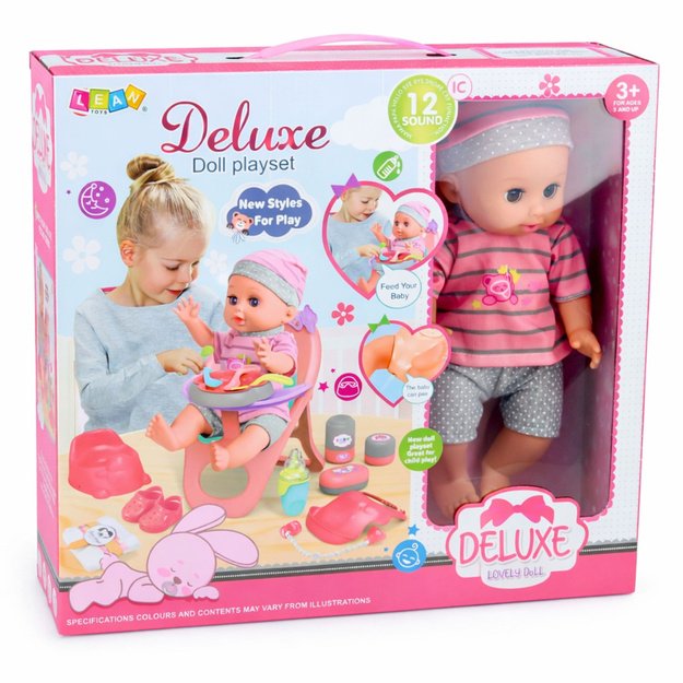 Baby Doll Peeing, Babbles, Cries, Speaks 12 Sounds, Accessories, Chair