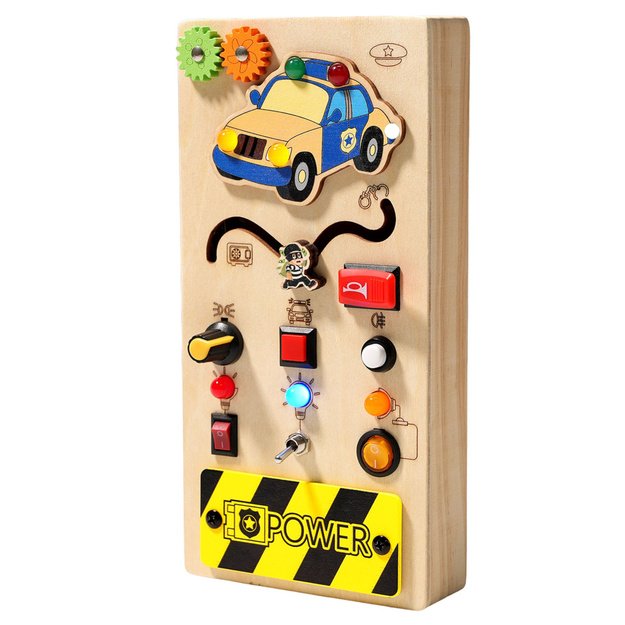 Wooden Educational Manipulative Board Police Car LED
