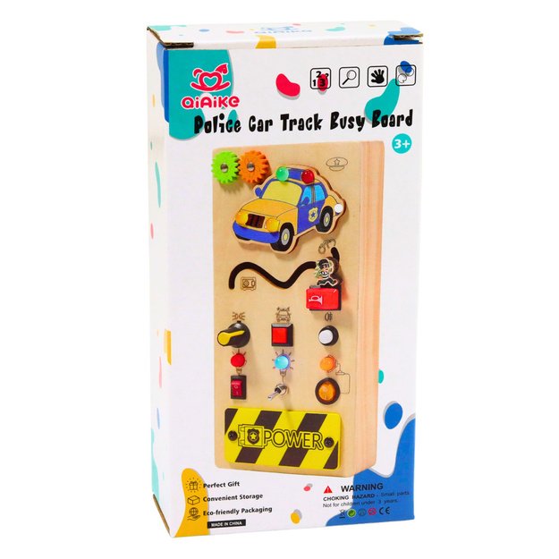 Wooden Educational Manipulative Board Police Car LED