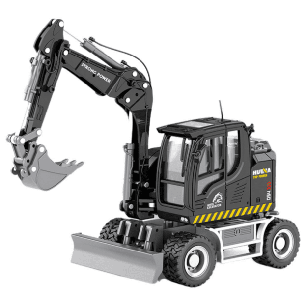 Wheel Excavator With Bulldozer Metal Huina Black 1:50