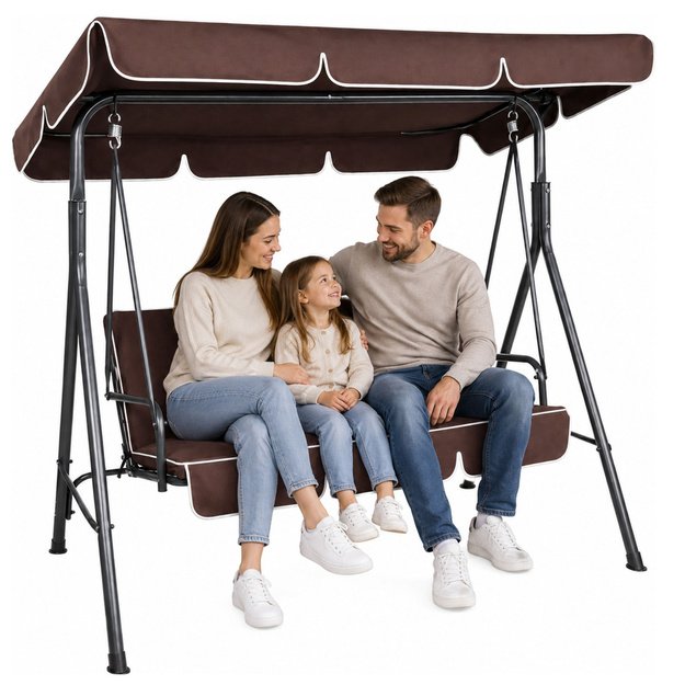 Three-person Garden Swing Rocking Cushions Mattress Brown