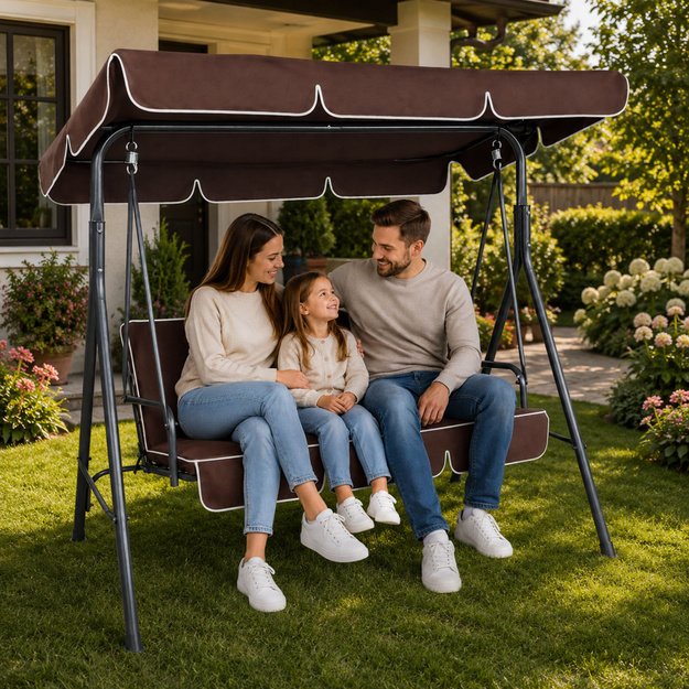 Three-person Garden Swing Rocking Cushions Mattress Brown