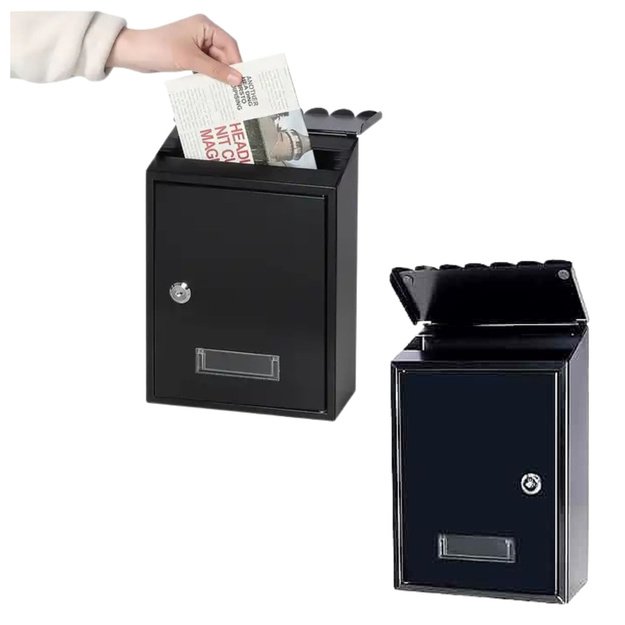 Mailbox for letters, galvanized steel, black, 26.5x18.5x6.5cm