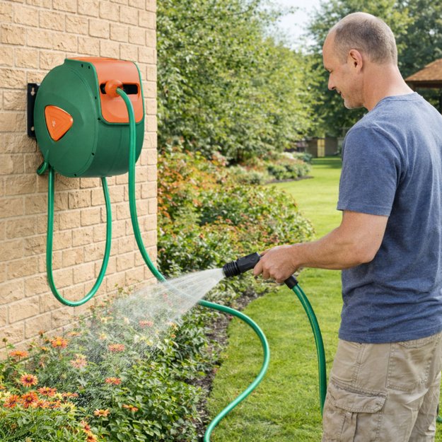 Wall-Mounted Automatic Reel with Garden Hose 20m + 2m