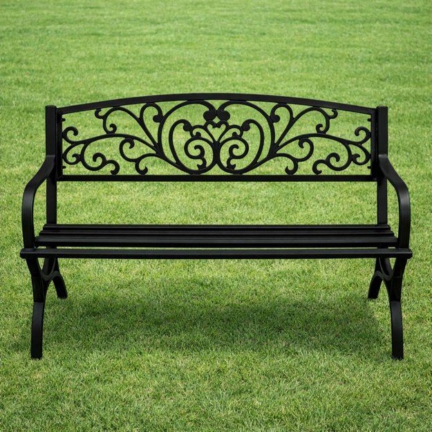Garden Bench Terrace Garden Metal 2 Seater Decorated Black 127 cm