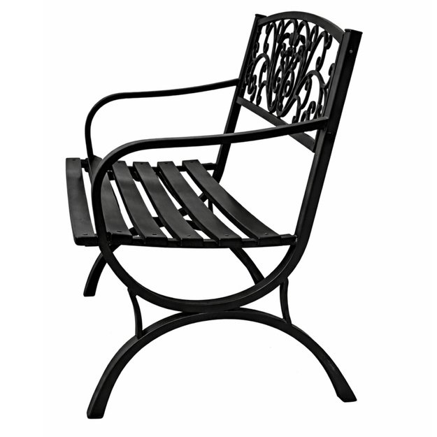 Garden Bench Terrace Garden Metal 2 Seater Decorated Black 127 cm