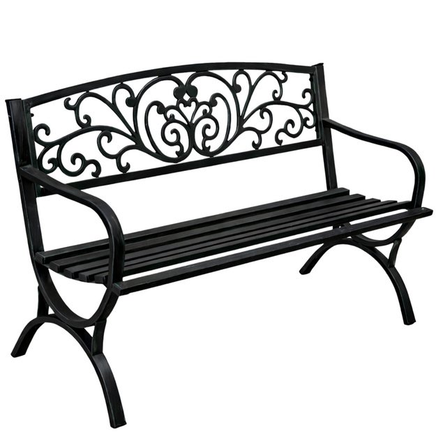 Garden Bench Terrace Garden Metal 2 Seater Decorated Black 127 cm