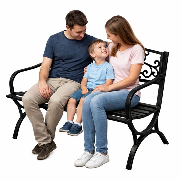 Garden Bench Terrace Garden Metal 2 Seater Decorated Black 127 cm