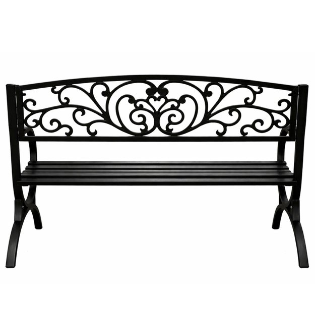 Garden Bench Terrace Garden Metal 2 Seater Decorated Black 127 cm