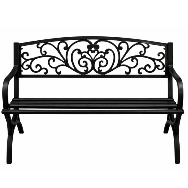 Garden Bench Terrace Garden Metal 2 Seater Decorated Black 127 cm