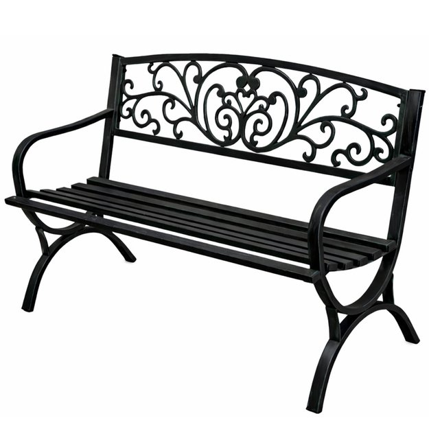 Garden Bench Terrace Garden Metal 2 Seater Decorated Black 127 cm