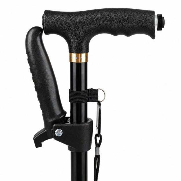 Adjustable Folding Walking Stick with LED Flashlight for Seniors, Black, 80-100 cm