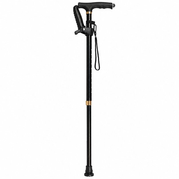 Adjustable Folding Walking Stick with LED Flashlight for Seniors, Black, 80-100 cm