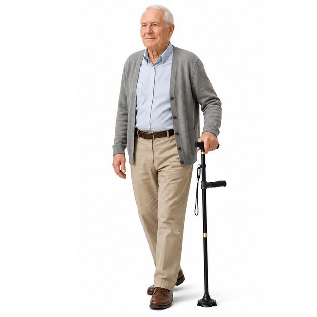 Adjustable Folding Walking Stick with LED Flashlight for Seniors, Black, 80-100 cm