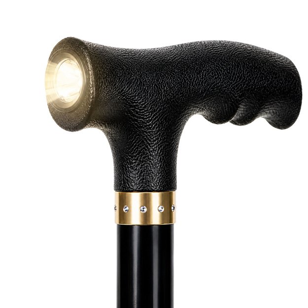 Adjustable Folding Walking Stick with LED Flashlight for Seniors, Black, 80-100 cm