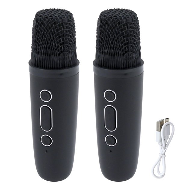 Karaoke Set Speaker Two Microphones LED Lights Black