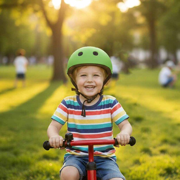 Kask rowerowy dla dziecka Trike Fix dziecięcy regulowany LED M 55-58cm zielony ciemny