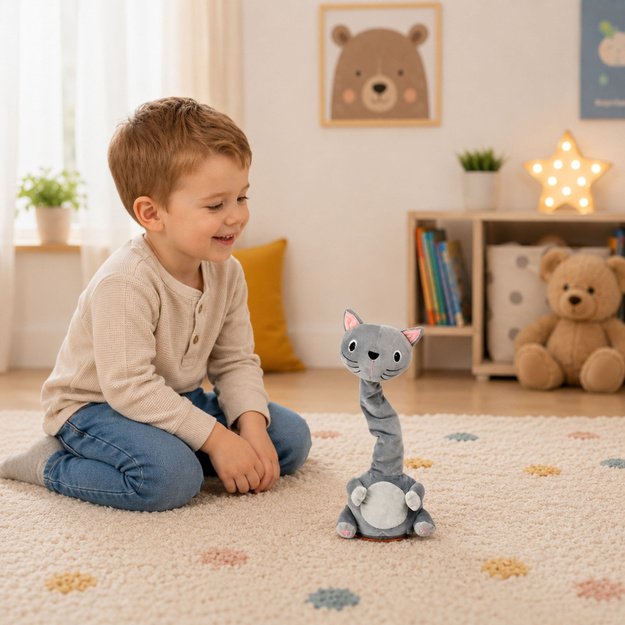 Plush Dancing Cat Interactive Toy Musical Sounds Mascot Gray