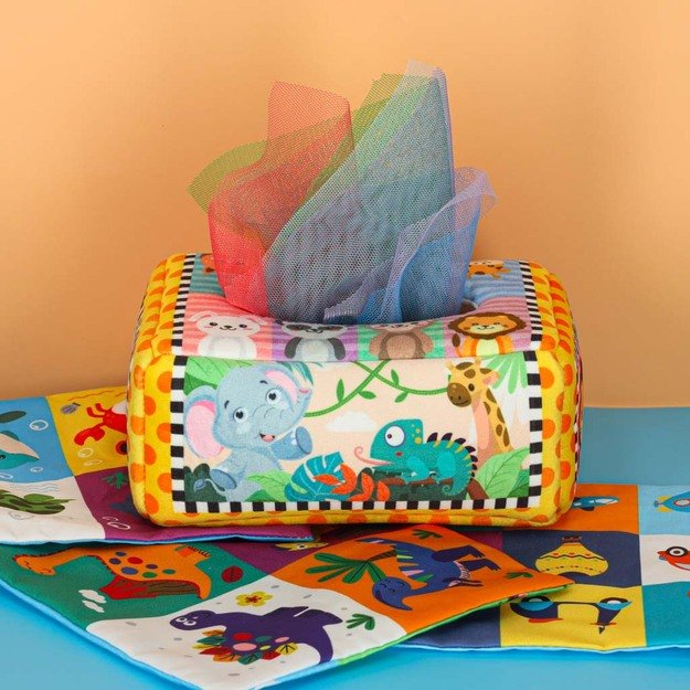 Sorter pudełko z chusteczkami sensoryczne montessori pluszowe cyfry litery