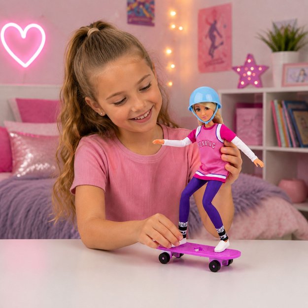 Anlily Doll with Purple Skateboard, Helmet, and Long Sweatshirt Set