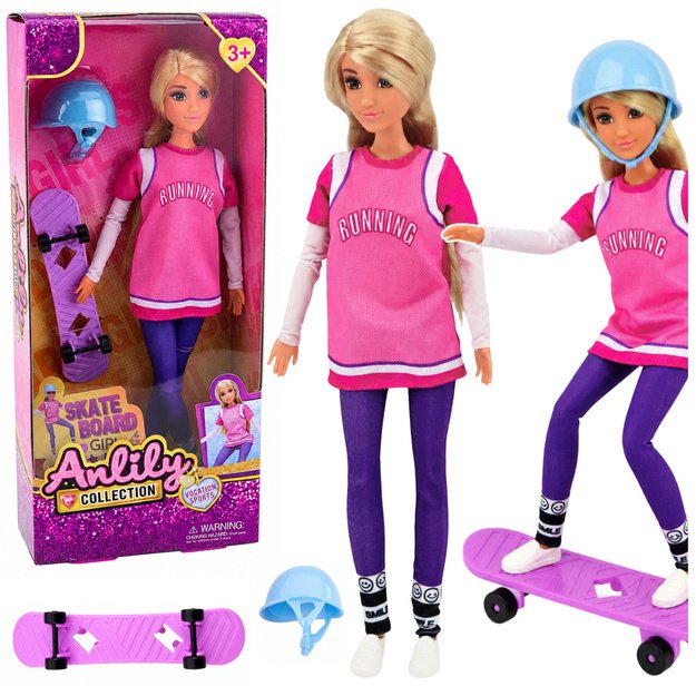 Anlily Doll with Purple Skateboard, Helmet, and Long Sweatshirt Set
