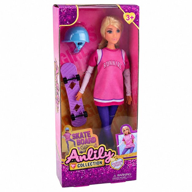 Anlily Doll with Purple Skateboard, Helmet, and Long Sweatshirt Set
