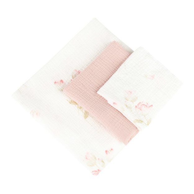 DIAPER TRIO CRUSHED MUSLIN 120x120, 70x60, 30x35 3PCS FLOWERS PINK