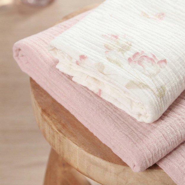 DIAPER TRIO CRUSHED MUSLIN 120x120, 70x60, 30x35 3PCS FLOWERS PINK