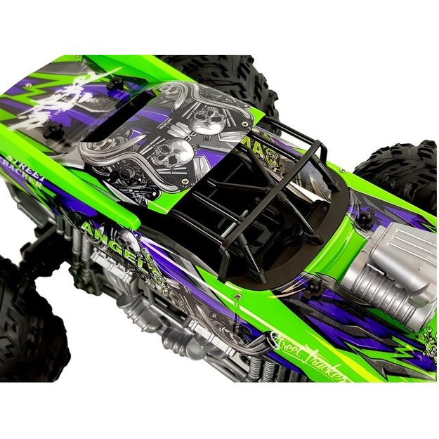 Nuotoliniu būdu valdomas automobilis 1:14 2.4G RC žalios spalvos dideliais ratais